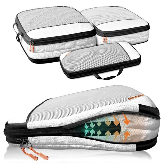 Kleidertaschen Set mit Kompression für Rucksack [3-teilig] - mehr Platz im Koffer oder Backpack durch – Packtaschen (grau)