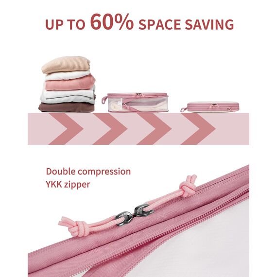 ECOHUB 6 Teilige Koffer Organizer Kompression Set, Netzgewebe Ultraleichte Packtaschen für Rucksack, Recycelt Packwürfel Kompression für Handgepäck, Packing Cubes Reise, Patent Angemeldet(Rosa)