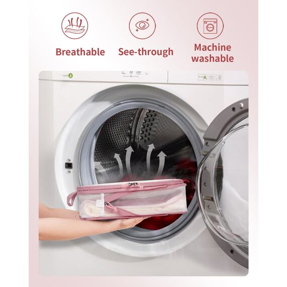 ECOHUB 6 Teilige Koffer Organizer Kompression Set, Netzgewebe Ultraleichte Packtaschen für Rucksack, Recycelt Packwürfel Kompression für Handgepäck, Packing Cubes Reise, Patent Angemeldet(Rosa)