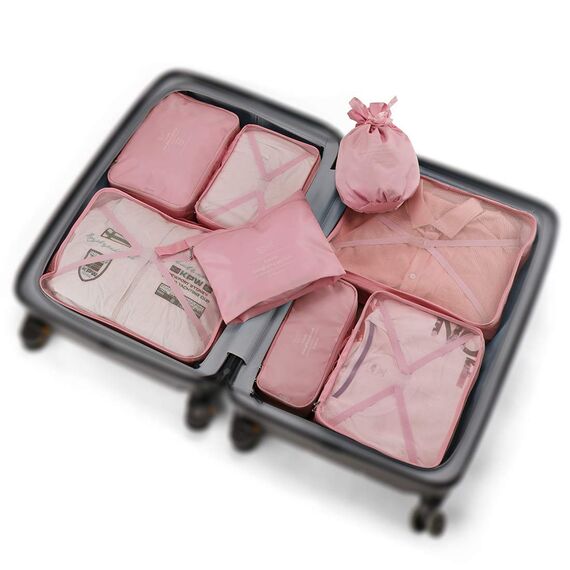 Koffer Organizer Reise Kleidertaschen 8 Sets/7 Farben Travel Gep?ck Organisatoren enthalten wasserdichte Schuh-Aufbewahrungsbeutel Bequeme Kompressions Beutel für Reisen ,New Pink