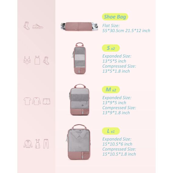BAGSMART Kleidertaschen Set 6 Teilig packtaschen Kompression Packwürfel Set mit Wäschesack für Rucksack,reise organizer,Koffer Organizer auf Travel