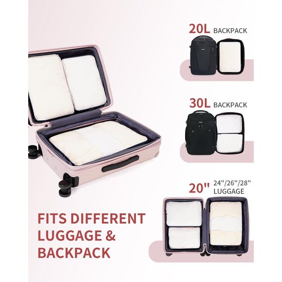 ECOHUB 6 Teilige Koffer Organizer Kompression Set, Netzgewebe Ultraleichte Packtaschen für Rucksack, Recycelt Packwürfel Kompression für Handgepäck, Packing Cubes Reise, Patent Angemeldet(Rosa)