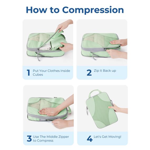 BAGSMART Packing Cubes Compression 6 Stück, Rucksack Koffer Organizer Packtaschen, Reise Kompressionsbeutel Wasserdicht Packwürfel Kompression, Travel Essentials Kofferorganizer