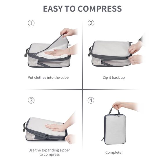ECOHUB 6 Teilige Koffer Organizer Kompression Set, Netzgewebe Ultraleichte Packtaschen für Rucksack, Recycelt Packwürfel Kompression für Handgepäck, Packing Cubes Reise, Patent Angemeldet(Grau)