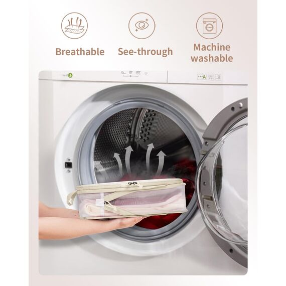 ECOHUB 6 Teilige Koffer Organizer Kompression Set, Netzgewebe Ultraleichte Packtaschen für Rucksack, Recycelt Packwürfel Kompression für Handgepäck, Packing Cubes Reise, Patent Angemeldet(Beige)