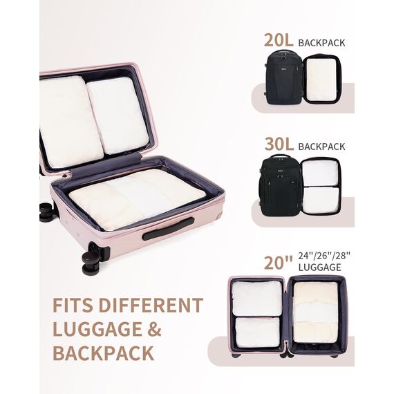 ECOHUB 6 Teilige Koffer Organizer Kompression Set, Netzgewebe Ultraleichte Packtaschen für Rucksack, Recycelt Packwürfel Kompression für Handgepäck, Packing Cubes Reise, Patent Angemeldet(Beige)