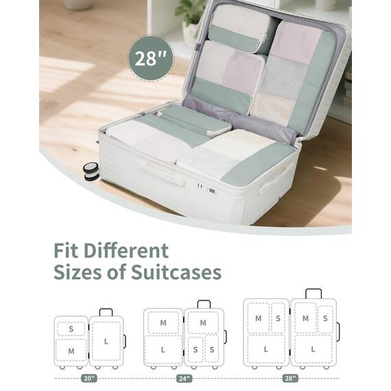 Narwey 7 Teilige Koffer Organizer Set, Packing Cubes Backpack Reise Packwürfel Rucksack Organizer Set Packtaschen für Koffer, Kofferorganizer Reiseorganizer Travel Essentials Bag (Mintgrün)
