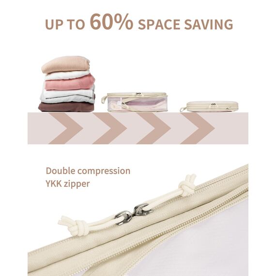 ECOHUB 6 Teilige Koffer Organizer Kompression Set, Netzgewebe Ultraleichte Packtaschen für Rucksack, Recycelt Packwürfel Kompression für Handgepäck, Packing Cubes Reise, Patent Angemeldet(Beige)