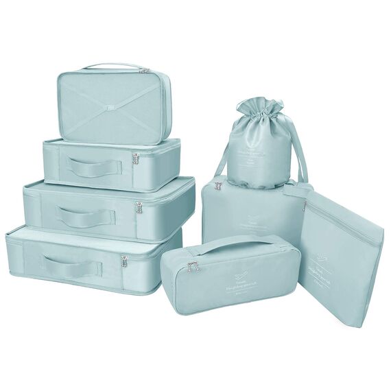 Koffer Organizer Reise Kleidertaschen 8 Sets/7 Farben Travel Gep?ck Organisatoren enthalten wasserdichte Schuh-Aufbewahrungsbeutel Bequeme Kompressions Beutel für Reisen für Reisen ,Grau Blau