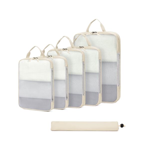 ECOHUB 6 Teilige Koffer Organizer Kompression Set, Netzgewebe Ultraleichte Packtaschen für Rucksack, Recycelt Packwürfel Kompression für Handgepäck, Packing Cubes Reise, Patent Angemeldet(Beige)
