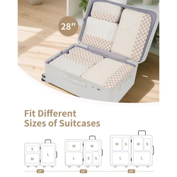 Narwey 7 Teilige Koffer Organizer Set, Packing Cubes Backpack Reise Packwürfel Rucksack Organizer Set Packtaschen für Koffer, Kofferorganizer Reiseorganizer Travel Essentials Bag (Checker Helles)