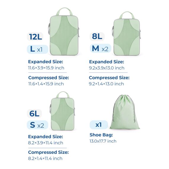 BAGSMART Packing Cubes Compression 6 Stück, Rucksack Koffer Organizer Packtaschen, Reise Kompressionsbeutel Wasserdicht Packwürfel Kompression, Travel Essentials Kofferorganizer