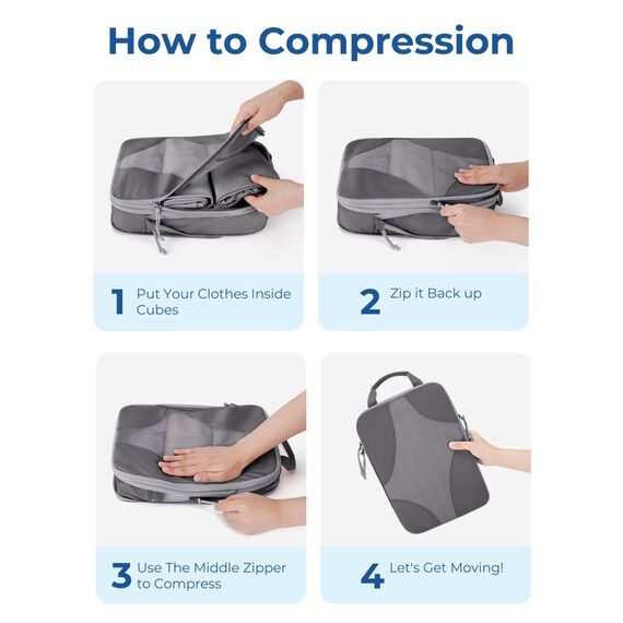 BAGSMART Packing Cubes Compression 6 Stück, Rucksack Koffer Organizer Packtaschen, Reise Kompressionsbeutel Wasserdicht Packwürfel Kompression, Travel Essentials Kofferorganizer
