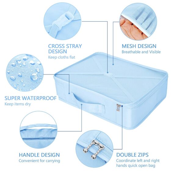 Koffer Organizer Reise Kleidertaschen 8 Sets/7 Farben Travel Gep?ck Organisatoren enthalten wasserdichte Schuh-Aufbewahrungsbeutel Bequeme Kompressions Beutel für Reisen ,Hellblau