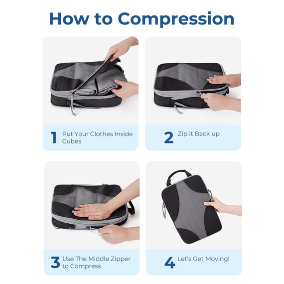 BAGSMART Packing Cubes Compression 6 Stück, Rucksack Koffer Organizer Packtaschen, Reise Kompressionsbeutel Wasserdicht Packwürfel Kompression, Travel Essentials Kofferorganizer
