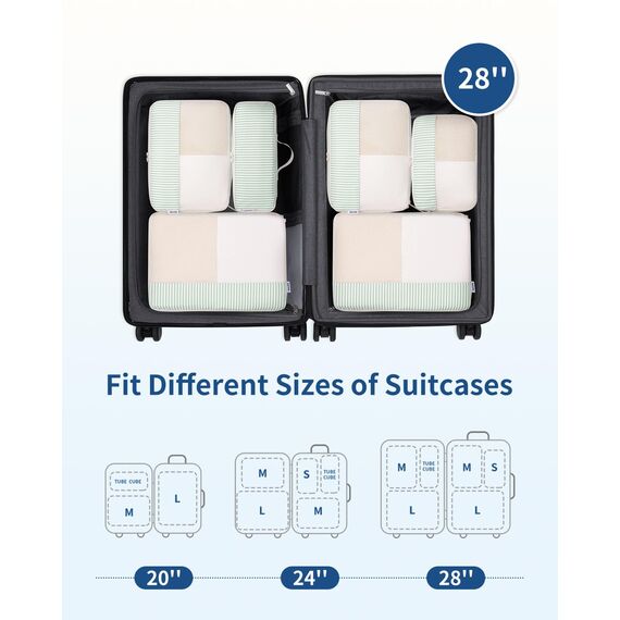 Narwey 7 Teilige Koffer Organizer Set, Packing Cubes Backpack Rucksack Organizer Set Kofferorganizer Reise Packwürfel Packtaschen für Koffer Reiseorganizer Travel Essentials (Hellgrüne Streifen)