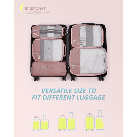 BAGSMART Kleidertaschen Set 6 Teilig packtaschen Kompression Packwürfel Set mit Wäschesack für Rucksack,reise organizer,Koffer Organizer auf Travel