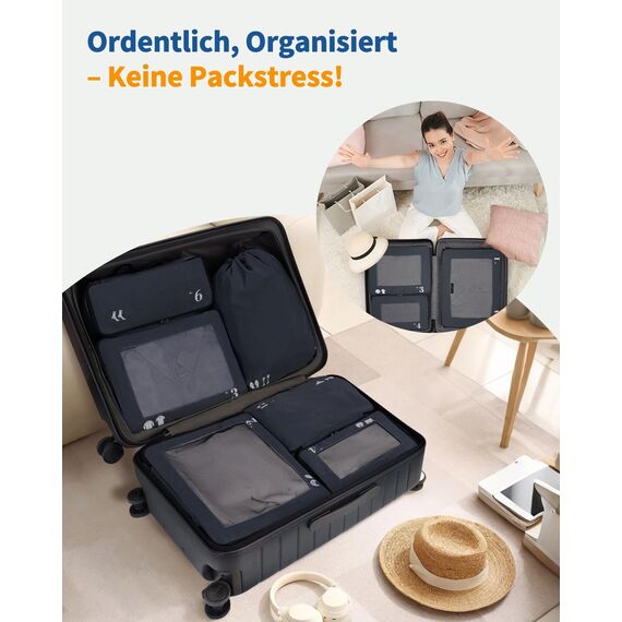 ECOHUB 7 Teilig Koffer Organizer Set, Packing Cubes mit Reißverschluss, Recyceltes PET Packwürfel Set, Packtaschen für Koffer, Organizer Koffer für Urlaub und Reisen, Reise Organizer Set (Dunkelblau)