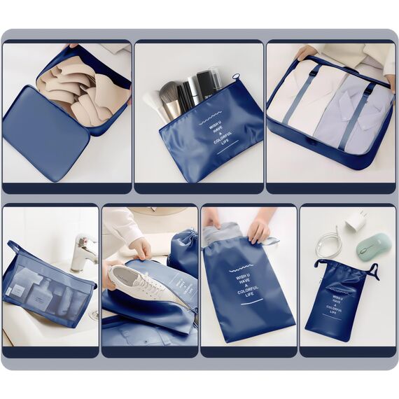 OBSGUMU Koffer Organizer Set, 9 Pcs Packing Cubes für Reise, Packtaschen für Koffer Reise Kleidertaschen, Verpackungswürfel Mit Kosmetiktasche, Travel Organizer(Marineblau)