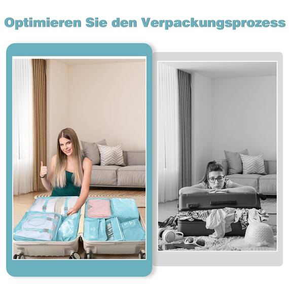 OBSGUMU Koffer Organizer Set, 9 Pcs Packing Cubes für Reisen, Packtaschen für Koffer Reise Kleidertaschen, Verpackungswürfel Mit Kosmetiktasche, Packwürfel for Reiseutensilien(Blau)