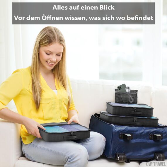 OW-Travel Koffer Organizer Set Schwarz Mittel, leicht zu organisieren, Kofferorganizer Packtaschen Set für Kleidung im Koffer, Packwürfel Rucksack, Reise Organizer, Packing Cubes Backpack