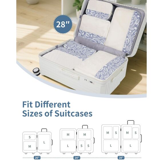 Narwey 7 Teilige Koffer Organizer Set, Packing Cubes Backpack Reise Packwürfel Rucksack Organizer Set Packtaschen für Koffer, Kofferorganizer Reiseorganizer Travel Essentials Bag (Blaues Blatt)