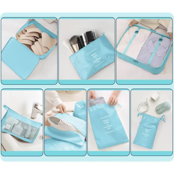 OBSGUMU Koffer Organizer Set, 9 Pcs Packing Cubes für Reisen, Packtaschen für Koffer Reise Kleidertaschen, Verpackungswürfel Mit Kosmetiktasche, Packwürfel for Reiseutensilien(Blau)