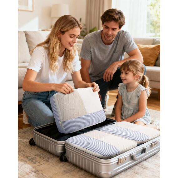 Narwey 7 Teilige Koffer Organizer Set, Packing Cubes Backpack Rucksack Organizer Set Kofferorganizer Reise Packwürfel Packtaschen für Koffer Reiseorganizer Travel Essentials (Graublaue Streifen)