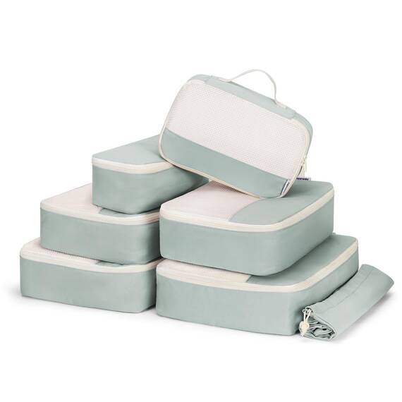 Narwey 7 Teilige Koffer Organizer Set, Packing Cubes Backpack Reise Packwürfel Rucksack Organizer Set Packtaschen für Koffer, Kofferorganizer Reiseorganizer Travel Essentials Bag (Mintgrün)
