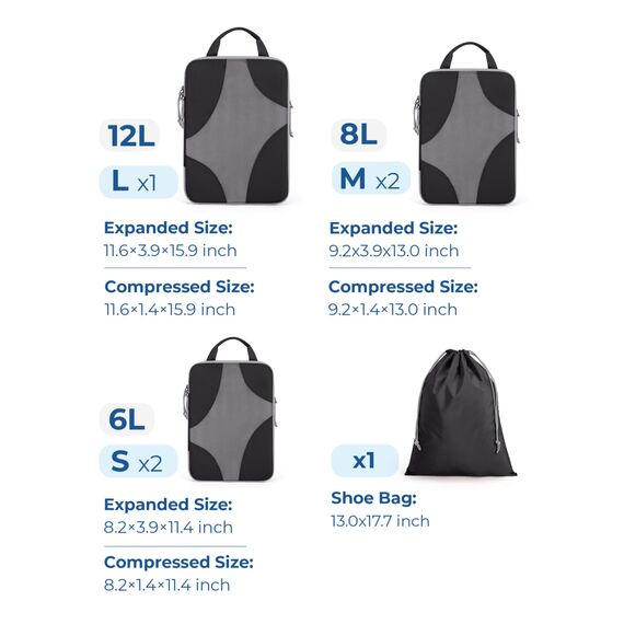 BAGSMART Packing Cubes Compression 6 Stück, Rucksack Koffer Organizer Packtaschen, Reise Kompressionsbeutel Wasserdicht Packwürfel Kompression, Travel Essentials Kofferorganizer