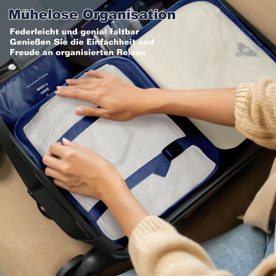 OBSGUMU Koffer Organizer Set, 9 Pcs Packing Cubes für Reise, Packtaschen für Koffer Reise Kleidertaschen, Verpackungswürfel Mit Kosmetiktasche, Travel Organizer(Marineblau)