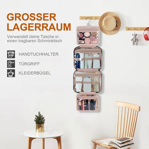 NMNGB Kulturbeutel kulturtasche Damen, Kulturtasche zum Aufhängen, Toiletry Bag Kosmetiktasche Reise Waschtasche Transparent für Makeup & Toilettenartikel im Badezimmer