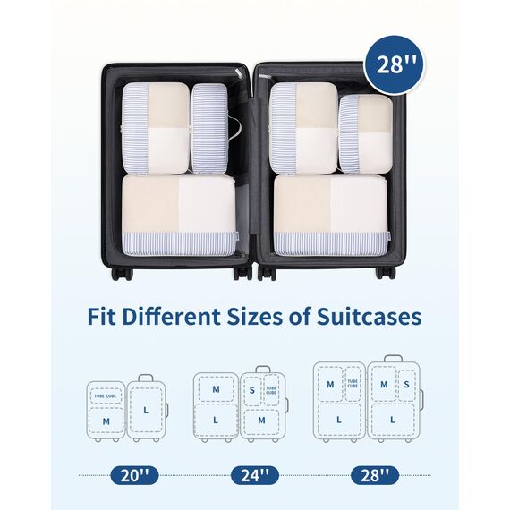 Narwey 7 Teilige Koffer Organizer Set, Packing Cubes Backpack Rucksack Organizer Set Kofferorganizer Reise Packwürfel Packtaschen für Koffer Reiseorganizer Travel Essentials (Graublaue Streifen)
