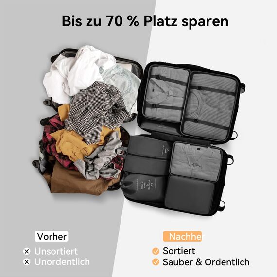 Chijoo 12 teiliges Koffer Organizer Set (Schwarz) – Packing Cubes Set, Packwürfel, Reise Gadget