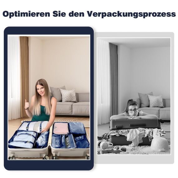 OBSGUMU Koffer Organizer Set, 9 Pcs Packing Cubes für Reise, Packtaschen für Koffer Reise Kleidertaschen, Verpackungswürfel Mit Kosmetiktasche, Travel Organizer(Marineblau)