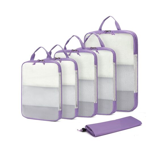 ECOHUB 6 Teilige Koffer Organizer Kompression Set, Netzgewebe Ultraleichte Packtaschen für Rucksack, Recycelt Packwürfel Kompression für Handgepäck, Packing Cubes Reise, Patent Angemeldet(Lila)
