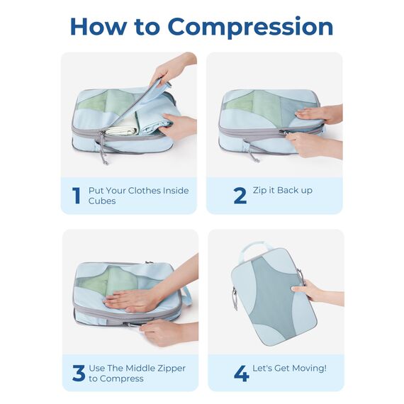 BAGSMART Packing Cubes Compression 6 Stück, Rucksack Koffer Organizer Packtaschen, Reise Kompressionsbeutel Wasserdicht Packwürfel Kompression, Travel Essentials Kofferorganizer