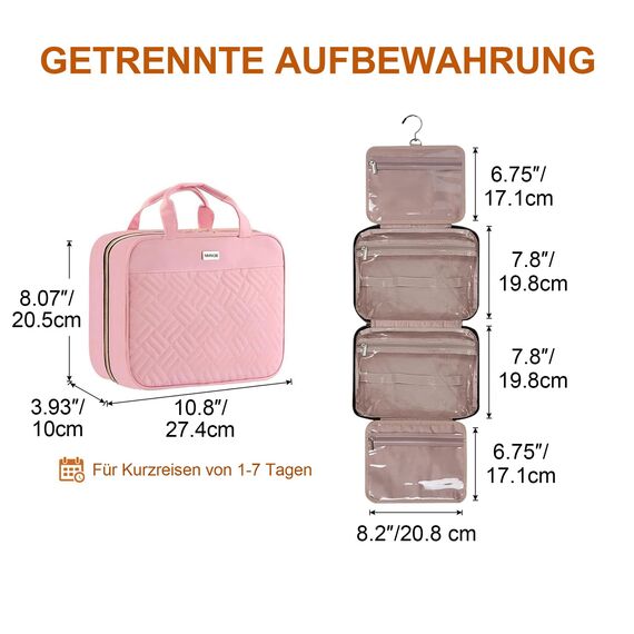 NMNGB Kulturbeutel kulturtasche Damen, Kulturtasche zum Aufhängen, Toiletry Bag Kosmetiktasche Reise Waschtasche Transparent für Makeup & Toilettenartikel im Badezimmer
