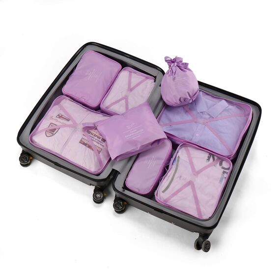 Koffer Organizer Reise Kleidertaschen 8 Sets/7 Farben Travel Gep?ck Organisatoren enthalten wasserdichte Schuh-Aufbewahrungsbeutel Bequeme Kompressions Beutel für Reisen ,Violett