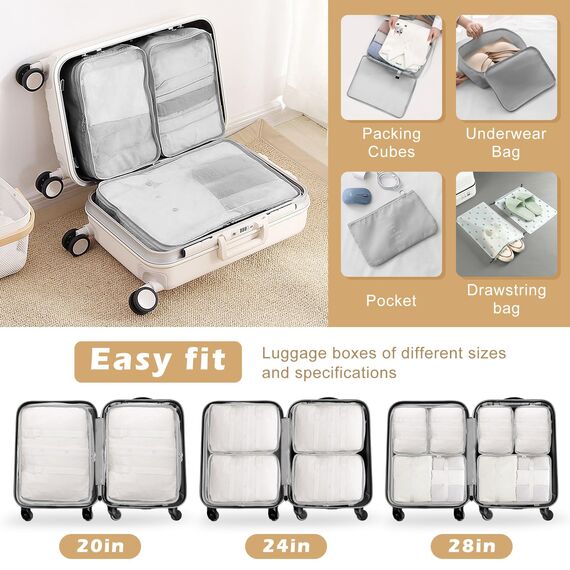 Gemtte Koffer Organizer Set 13-teilig, Wasserdicht Packing Cubes, Multifunktionale Travel Packwürfel, Kofferorganizer Packtaschen für Koffer, Reise Organizer Set Mit Kleidertaschen (Grau)