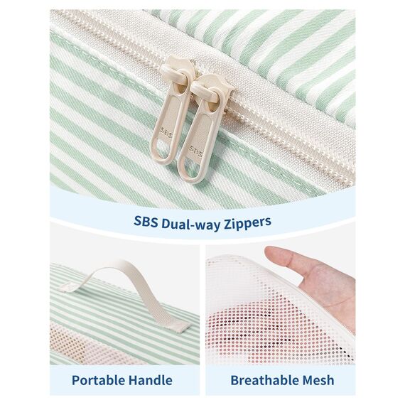 Narwey 7 Teilige Koffer Organizer Set, Packing Cubes Backpack Rucksack Organizer Set Kofferorganizer Reise Packwürfel Packtaschen für Koffer Reiseorganizer Travel Essentials (Hellgrüne Streifen)