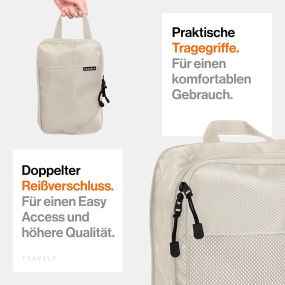 TRAVELY Packing Cubes Compression - 1x Größe M - Packwürfel Kompression als Koffer oder Rucksack Organizer - Packtaschen für Reise, Packbeutel, Kompressionsbeutel