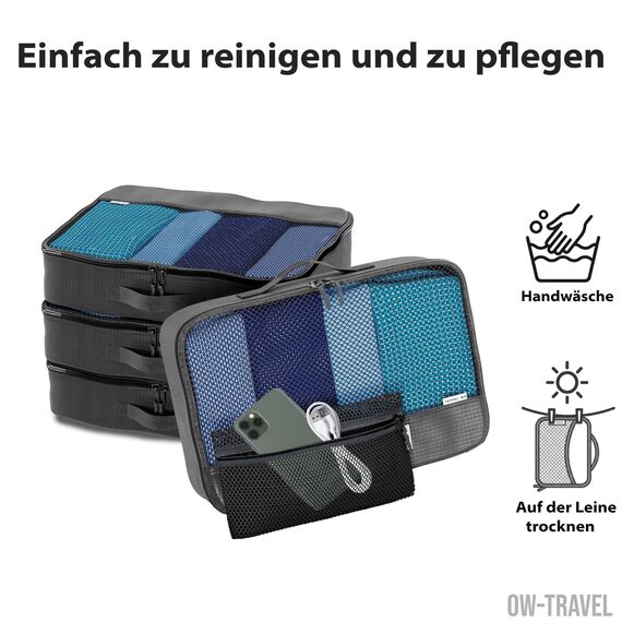 OW-Travel Koffer Organizer Set Schwarz Mittel, leicht zu organisieren, Kofferorganizer Packtaschen Set für Kleidung im Koffer, Packwürfel Rucksack, Reise Organizer, Packing Cubes Backpack