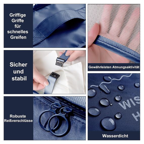 OBSGUMU Koffer Organizer Set, 9 Pcs Packing Cubes für Reise, Packtaschen für Koffer Reise Kleidertaschen, Verpackungswürfel Mit Kosmetiktasche, Travel Organizer(Marineblau)
