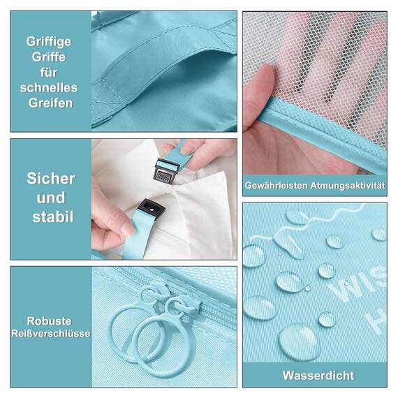 OBSGUMU Koffer Organizer Set, 9 Pcs Packing Cubes für Reisen, Packtaschen für Koffer Reise Kleidertaschen, Verpackungswürfel Mit Kosmetiktasche, Packwürfel for Reiseutensilien(Blau)