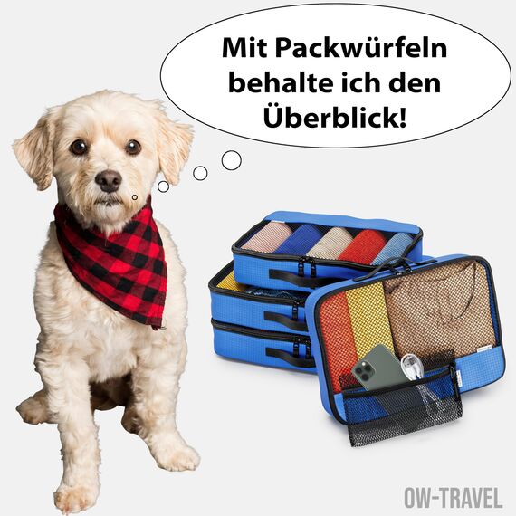 OW-Travel Koffer Organizer Set Blau Mittel/Groß, leicht zu organisieren, Kofferorganizer Packtaschen Set für Kleidung im Koffer, Packwürfel Rucksack, Reise Organizer, Packing Cubes Backpack