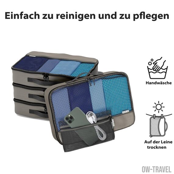 OW-Travel Koffer Organizer Set Grau Mittel, leicht zu organisieren, Kofferorganizer Packtaschen Set für Kleidung im Koffer, Packwürfel Rucksack, Reise Organizer, Packing Cubes Backpack