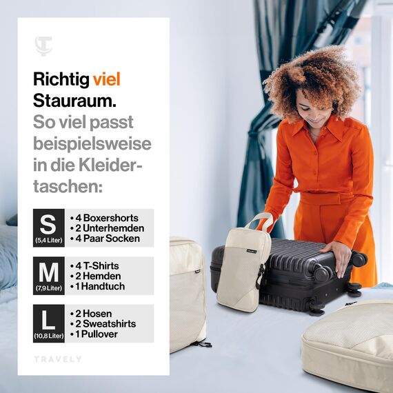 TRAVELY Packing Cubes Compression - 1x Größe M - Packwürfel Kompression als Koffer oder Rucksack Organizer - Packtaschen für Reise, Packbeutel, Kompressionsbeutel