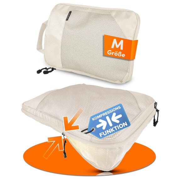 TRAVELY Packing Cubes Compression - 1x Größe M - Packwürfel Kompression als Koffer oder Rucksack Organizer - Packtaschen für Reise, Packbeutel, Kompressionsbeutel