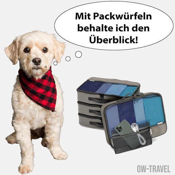 OW-Travel Koffer Organizer Set Grau Mittel, leicht zu organisieren, Kofferorganizer Packtaschen Set für Kleidung im Koffer, Packwürfel Rucksack, Reise Organizer, Packing Cubes Backpack
